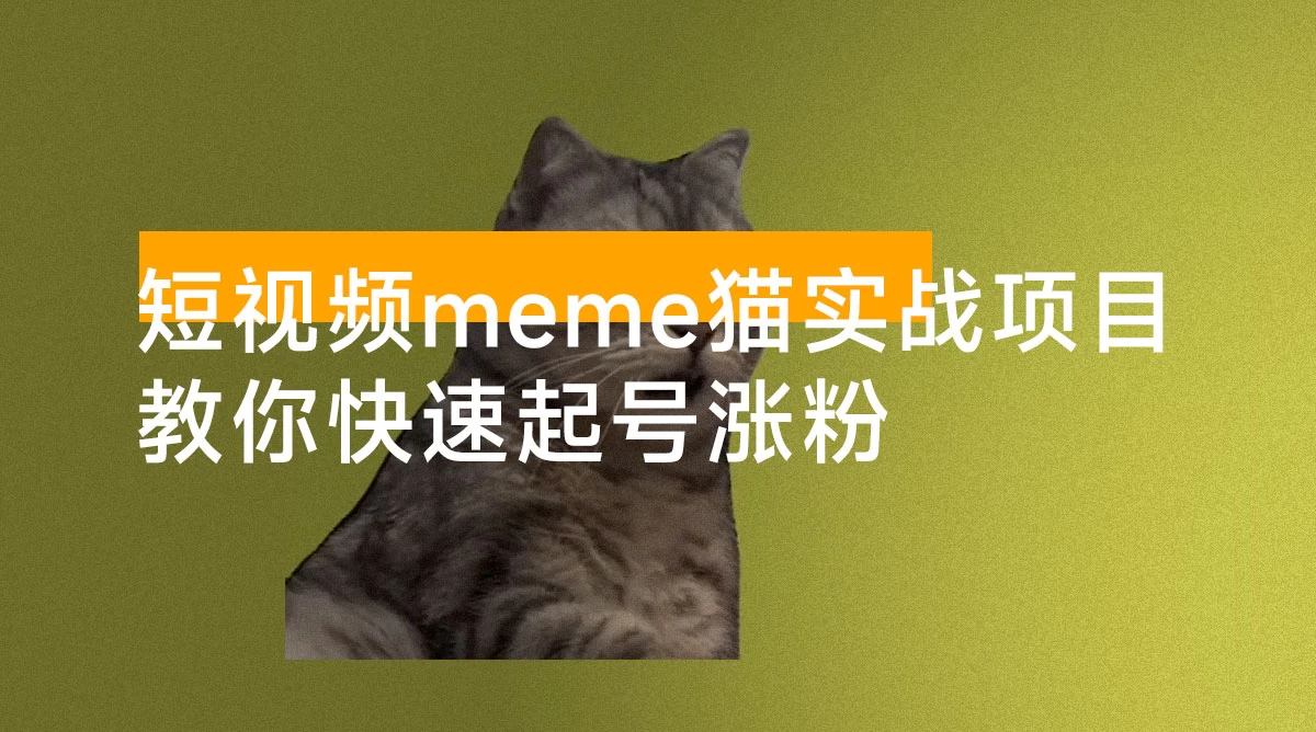 短视频 meme 猫实战项目，从选素材到把文案，到剪辑，手把手的教你快速起号涨粉